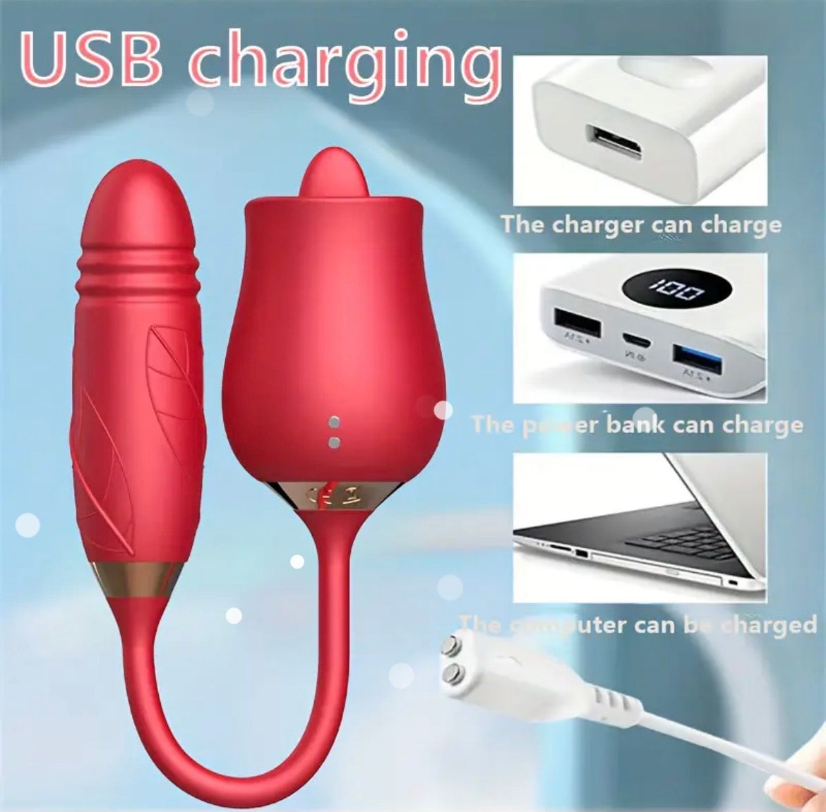 2 in 1 Thrusting Rose Vibrator