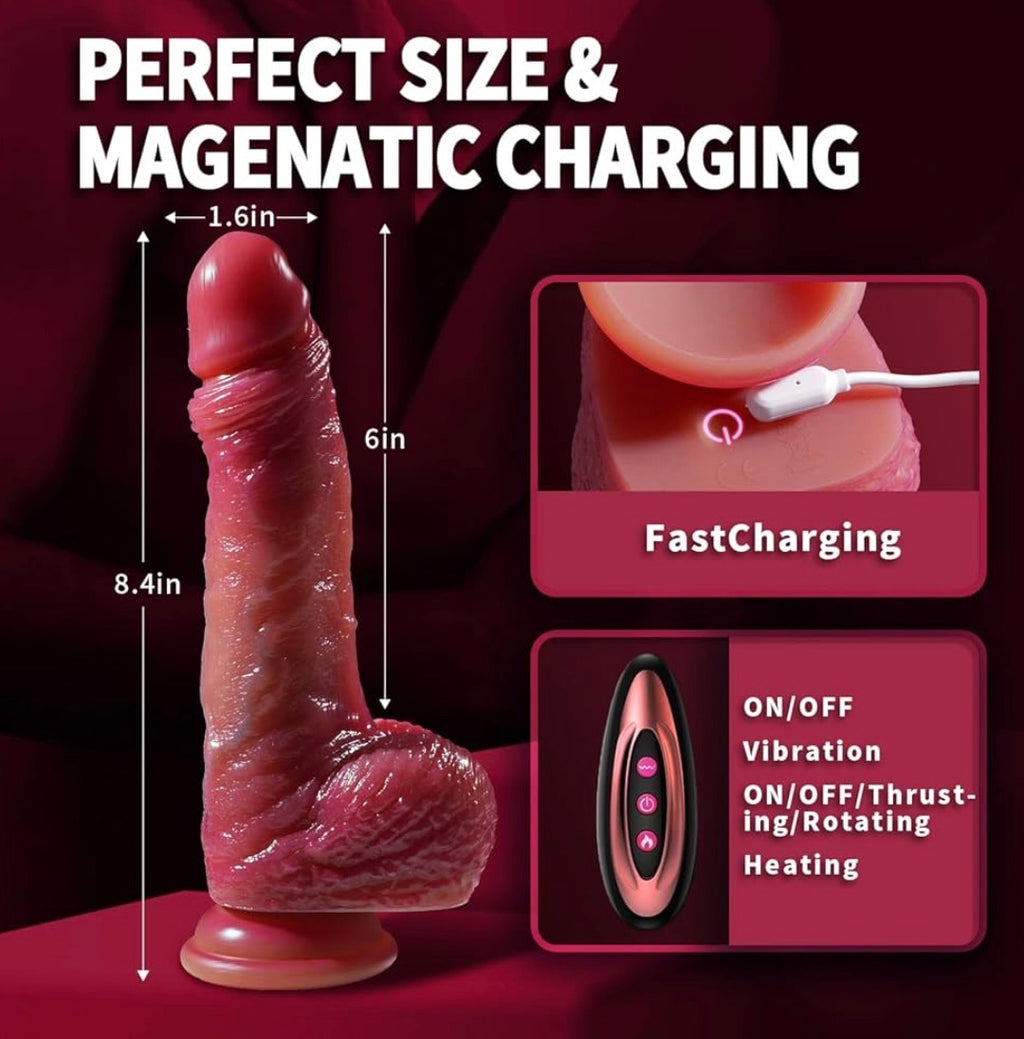 Realistic Heated Silicone Thrusting Dildo Vibrator